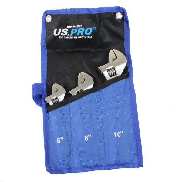 3PC ADJUSTABLE WRENCH SET - CHROME FINISH 2297