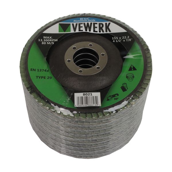 A80T29 FLAP DISCS 80 GRIT OXIDE - PACK 10 (115X22.2)