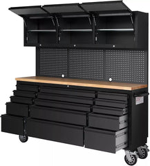 US SNAP MAC 72in Matt Black 15 Drawer Work Bench with Upper Cabinets
