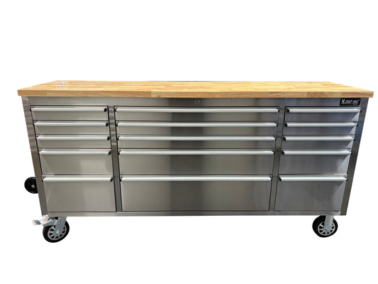 US SNAP MAC 72in Stainless Steel 15 Drawer Work Bench Tool Chest Cabinet