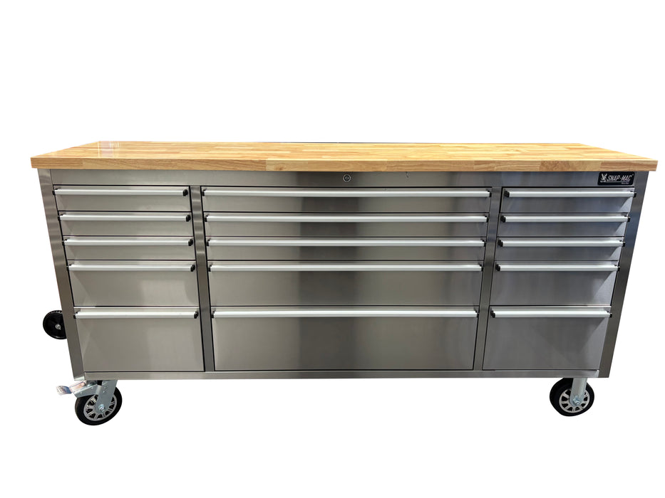 72in Stainless Steel 15 Drawer Work Bench Tool Chest Cabinet