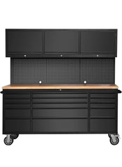 US SNAP MAC 72in Matt Black 15 Drawer Work Bench with Upper Cabinets
