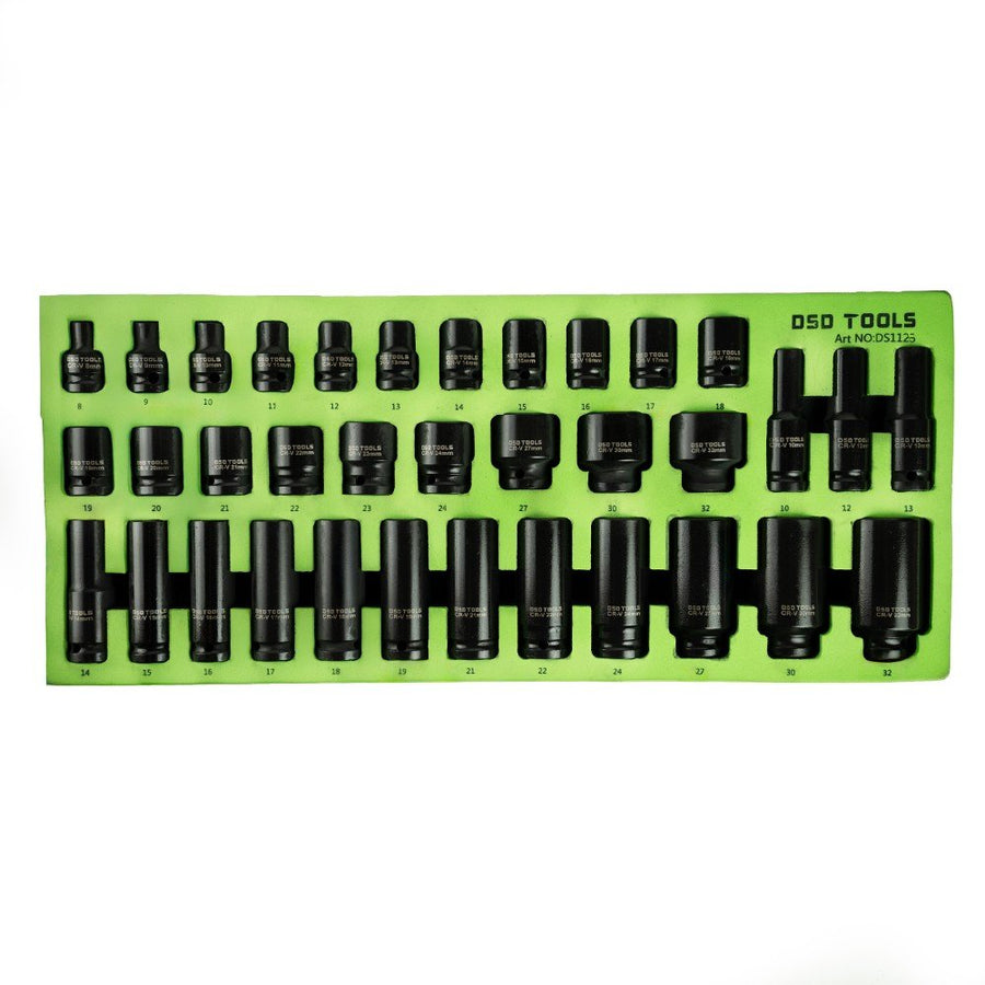 35PC 1/2″ DR 6PT METRIC SHALLOW AND DEEP IMPACT SOCKET SET DS1125