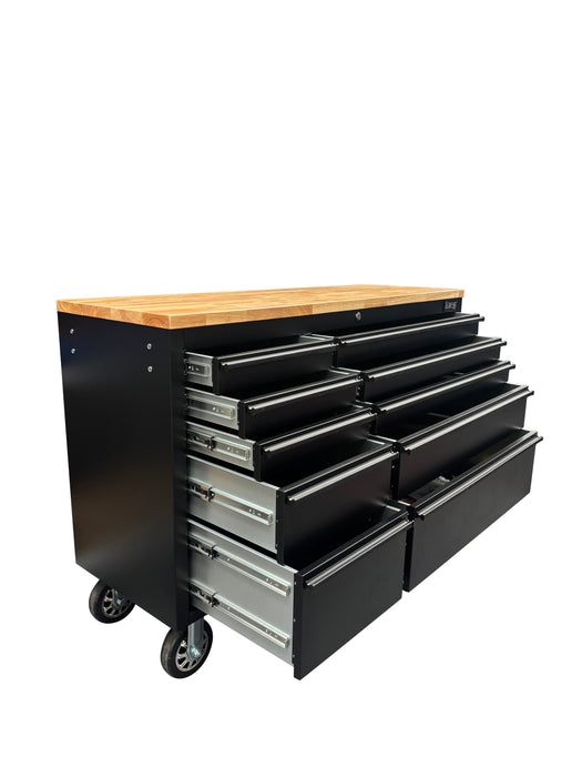 55in Matt Black 10 Drawer Work Bench Tool Box Chest Cabinet