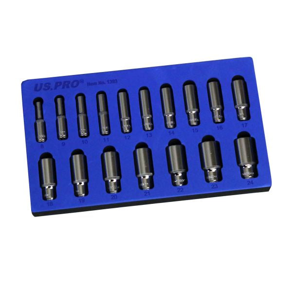 17PC 3/8" DR 12PT DEEP SOCKETS 8 - 24MM 1393