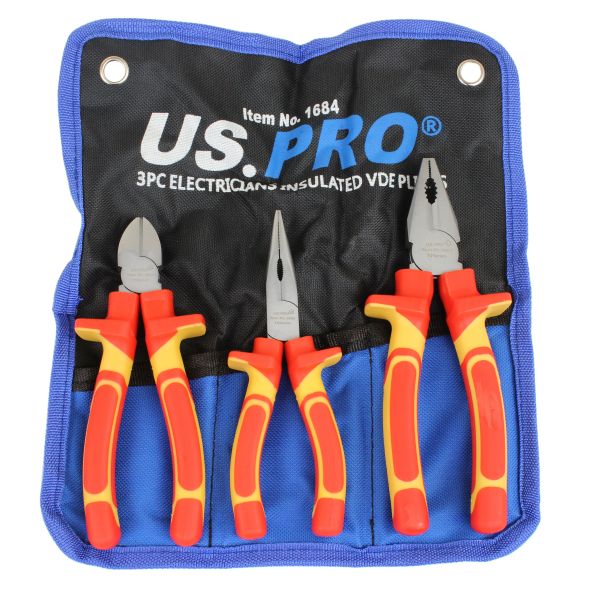 3PC ELECTRICIANS INSULATED VDE PLIERS 1684