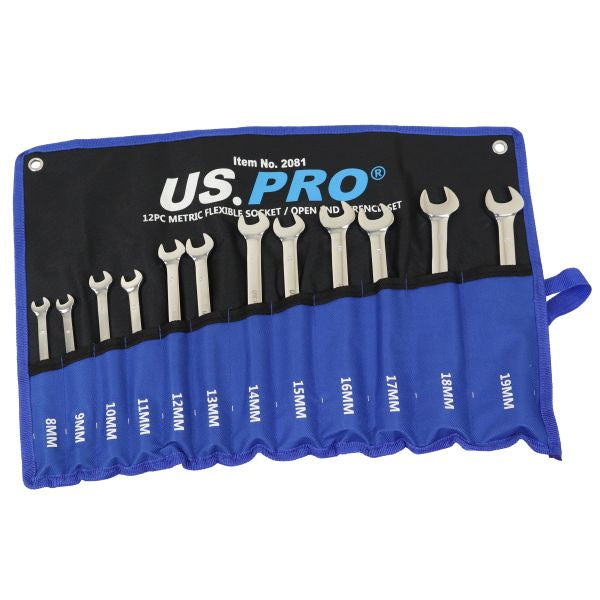 12 PC METRIC FLEXIBLE SOCKET / OPEN END WRENCH SET 2081