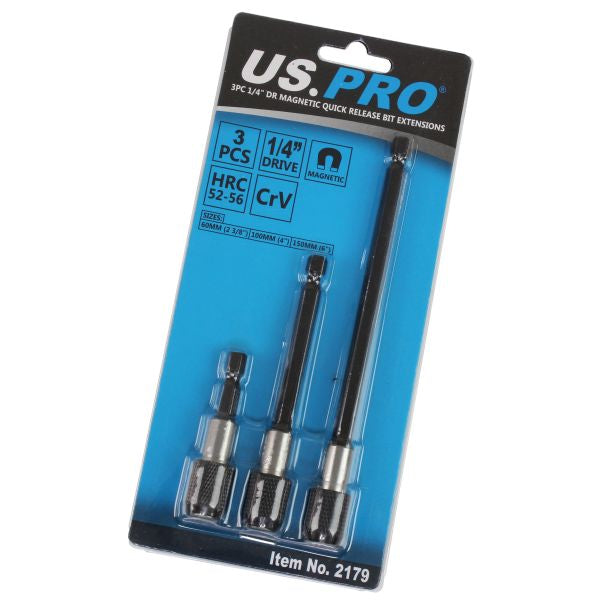 3PC 1/4" DR MAGNETIC QUICK RELEASE BIT EXTENSIONS 2179