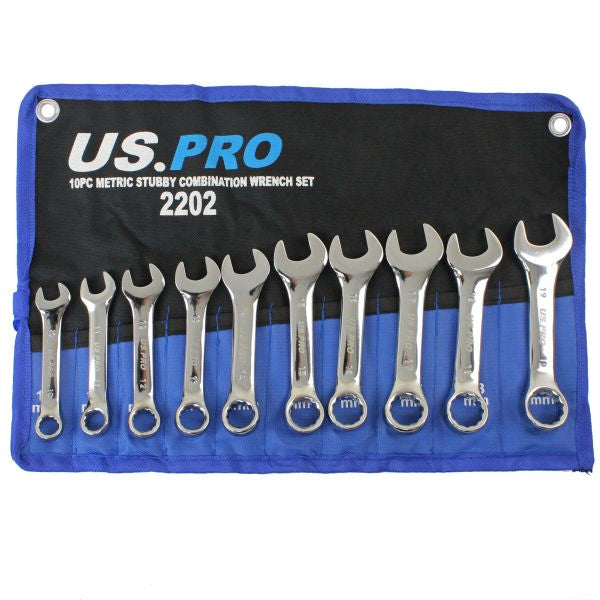 10PC METRIC STUBBY COMBINATION WRENCH SET 10-19MM 2202