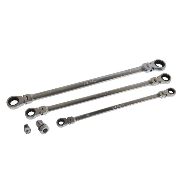 10PC EXTRA LONG DOUBLE FLEXI HEAD RING RATCHET WRENCH 2218