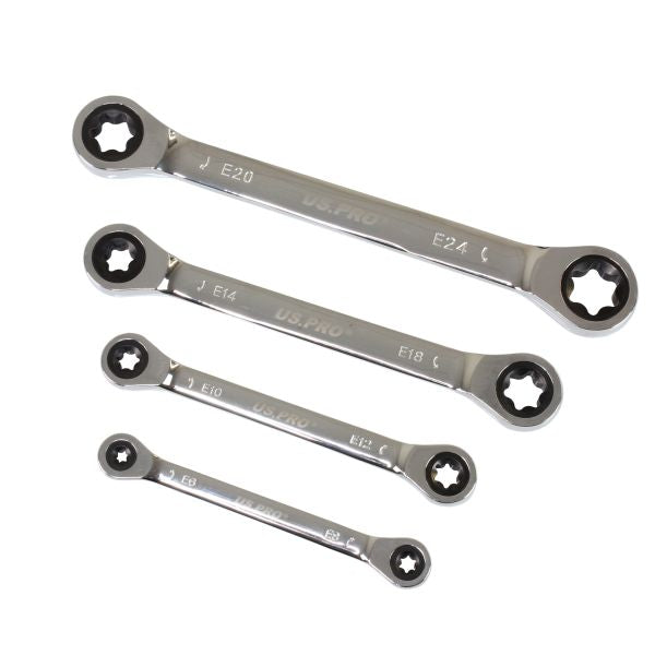 4PC DOUBLE E STAR GEAR RATCHET WRENCH SET 2247