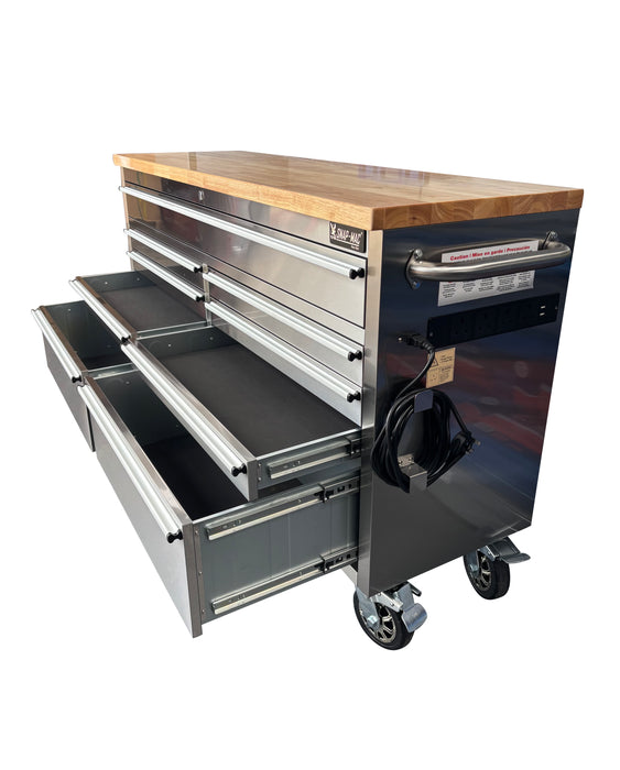 61” Stainless Steel 9 Drawer Work Bench Tool Chest Cabinet + 5M Extension Lead