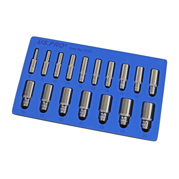 17PC 3/8" DR 6PT DEEP SOCKETS 8 - 24MM 3258