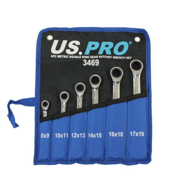 6 PC METRIC DOUBLE RING GEAR RATCHET WRENCH SET 3469