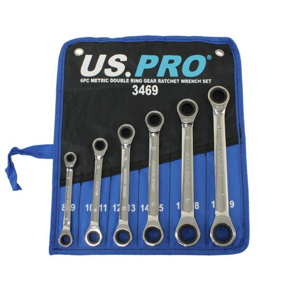 6 PC METRIC DOUBLE RING GEAR RATCHET WRENCH SET 3469