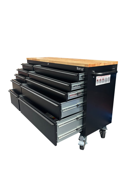 55in Matt Black 10 Drawer Work Bench Tool Box Chest Cabinet