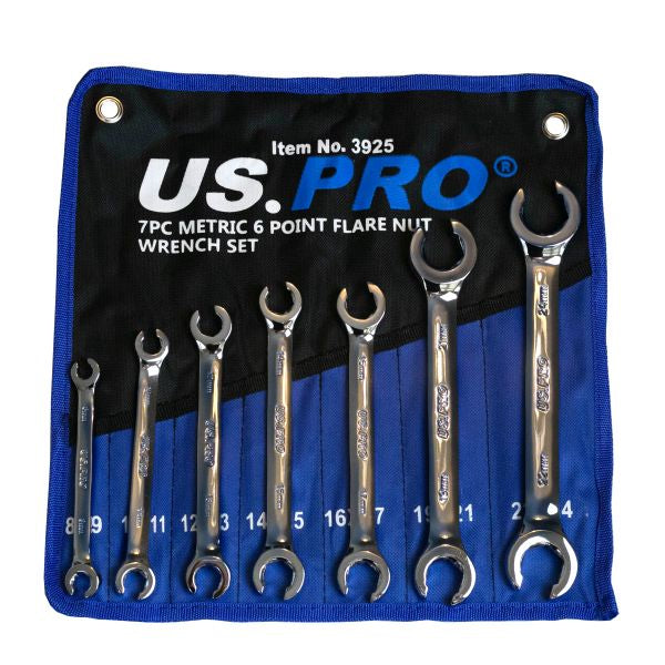 7PC METRIC 6 POINT FLARE NUT WRENCH SET 8-24MM 3925