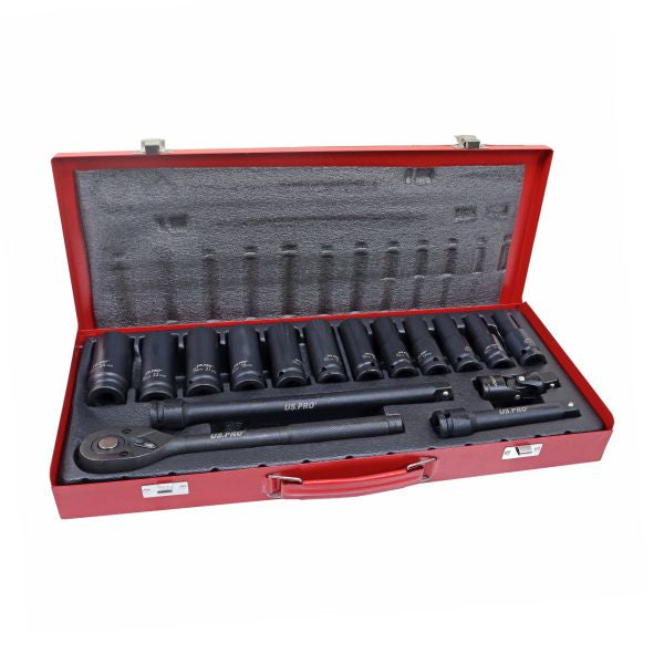 16PC 1/2" DR DEEP IMPACT SOCKET SET IN METAL CASE 3987