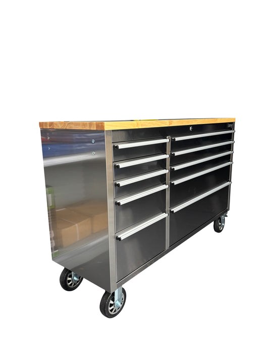 55in Stainless Steel 10 Drawer Work Bench Tool Box Chest Cabinet