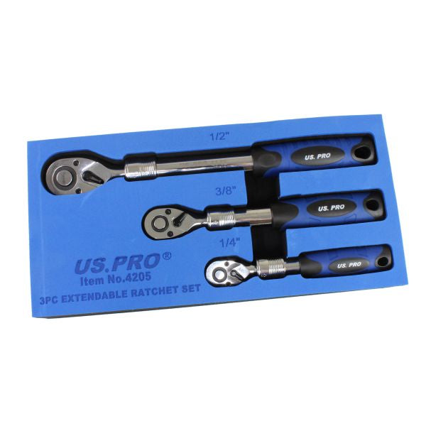 3PC EXTENDABLE RATCHET SET 1/4", 3/8" & 1/2" DRIVES 4205