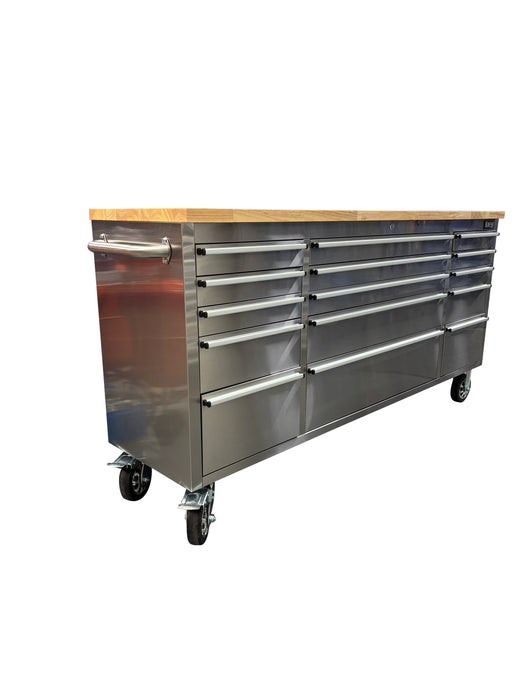 72in Stainless Steel 15 Drawer Work Bench Tool Chest Cabinet