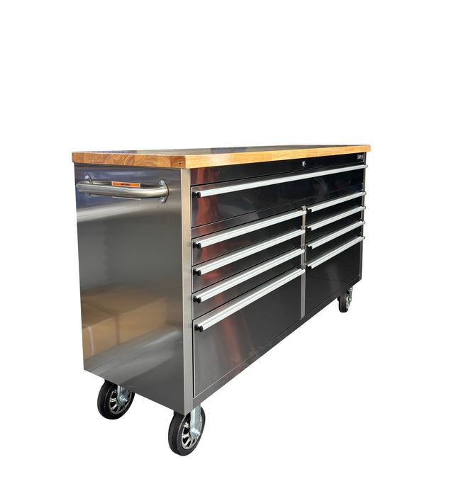61” Stainless Steel 9 Drawer Work Bench Tool Chest Cabinet + 5M Extension Lead