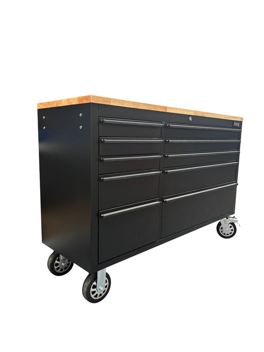 55in Matt Black 10 Drawer Work Bench Tool Box Chest Cabinet