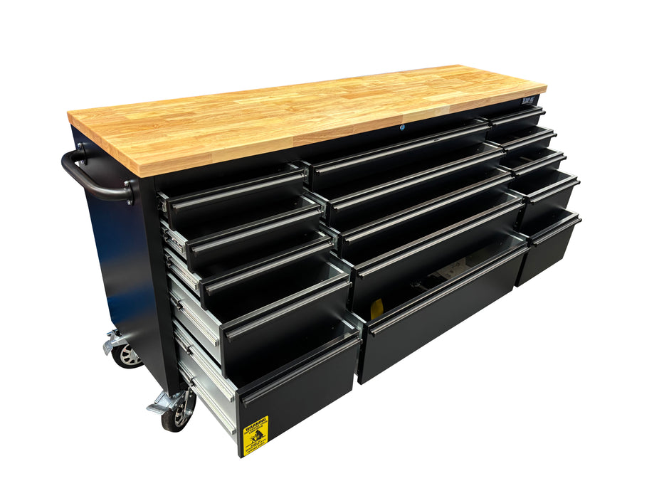 72in Matt Black 15 Drawer Work Bench Tool Chest Cabinet