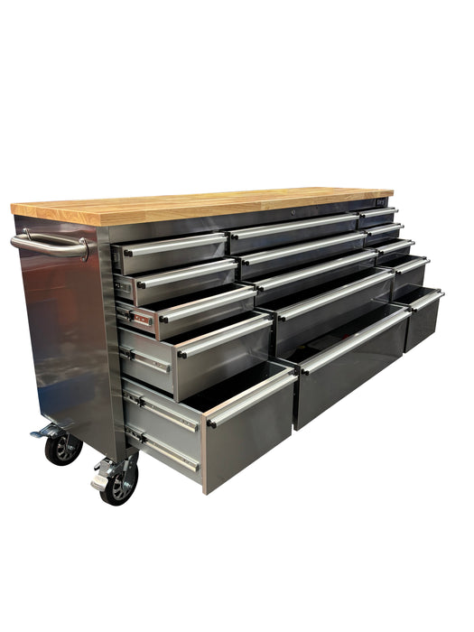 72in Stainless Steel 15 Drawer Work Bench Tool Chest Cabinet