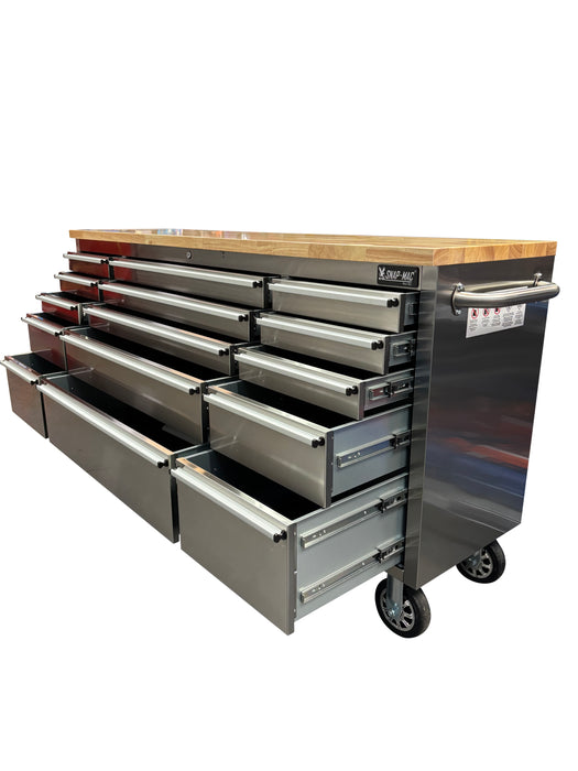 72in Stainless Steel 15 Drawer Work Bench Tool Chest Cabinet