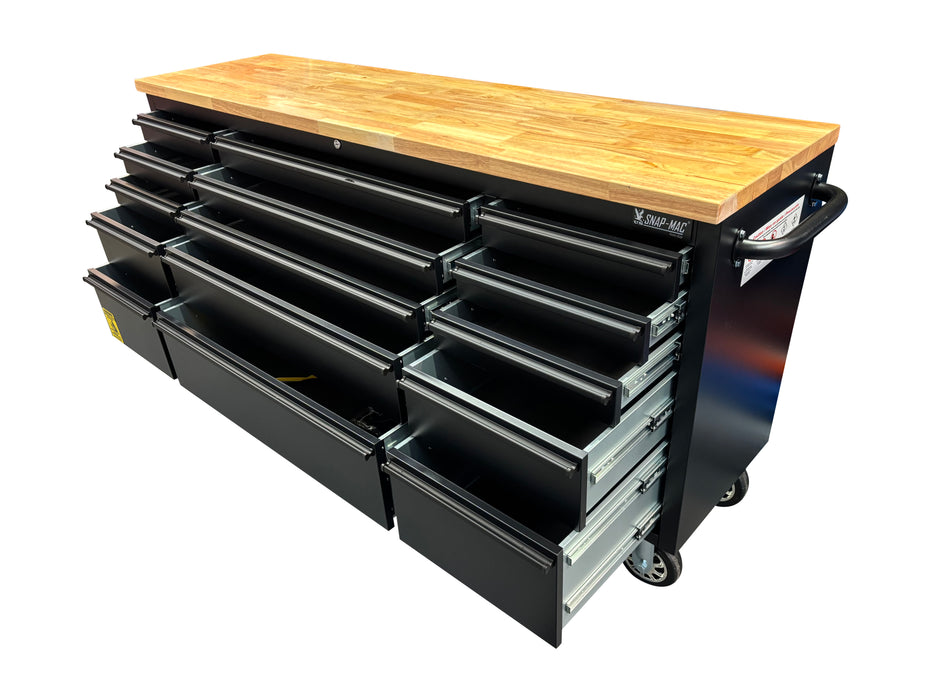 72in Matt Black 15 Drawer Work Bench Tool Chest Cabinet