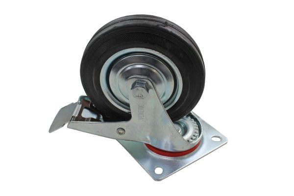 INDUSTRIAL 160MM SWIVEL CASTOR WITH BRAKE RUBBER WHEEL