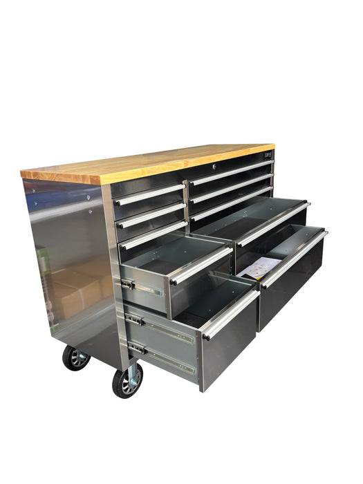55in Stainless Steel 10 Drawer Work Bench Tool Box Chest Cabinet