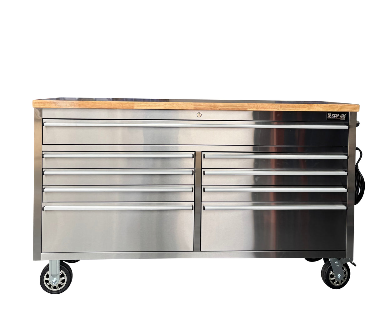 US SNAP MAC 61” Stainless Steel 9 Drawer Work Bench Tool Chest Cabinet + 5M Extension Lead