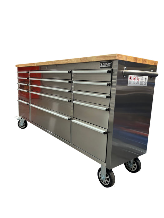 72in Stainless Steel 15 Drawer Work Bench Tool Chest Cabinet