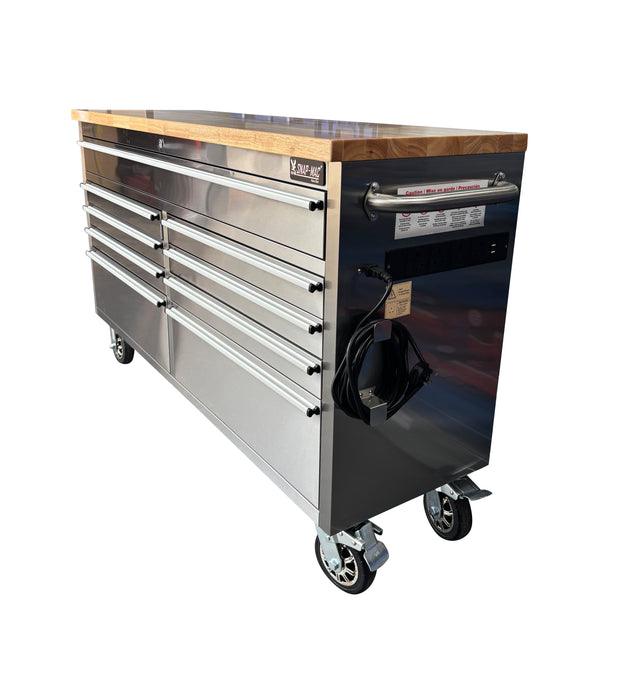 61” Stainless Steel 9 Drawer Work Bench Tool Chest Cabinet + 5M Extension Lead