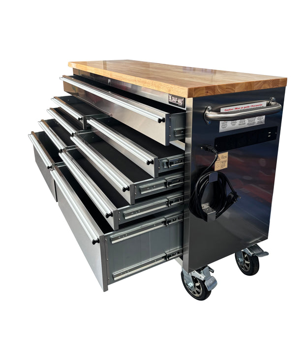 61” Stainless Steel 9 Drawer Work Bench Tool Chest Cabinet + 5M Extension Lead