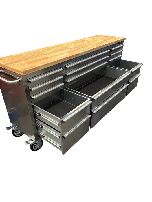72in Stainless Steel 15 Drawer Work Bench Tool Chest Cabinet