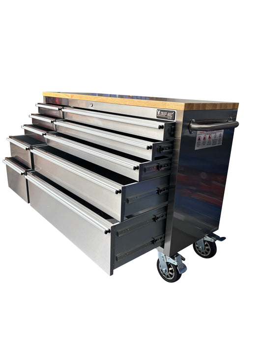 55in Stainless Steel 10 Drawer Work Bench Tool Box Chest Cabinet
