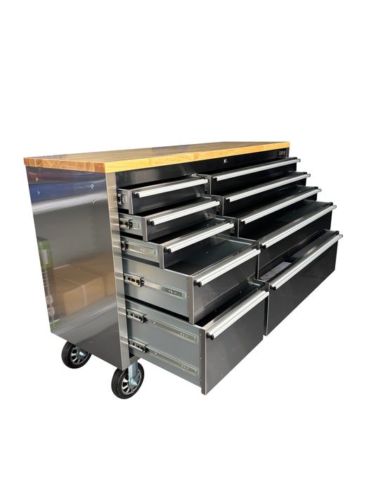 55in Stainless Steel 10 Drawer Work Bench Tool Box Chest Cabinet