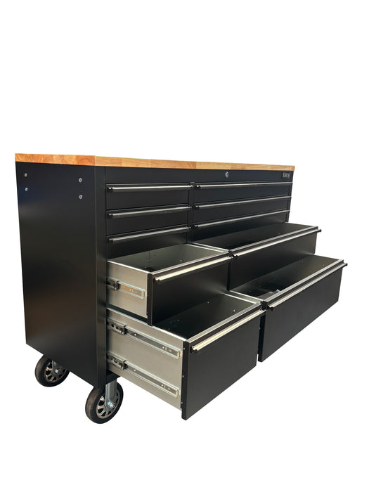 55in Matt Black 10 Drawer Work Bench Tool Box Chest Cabinet