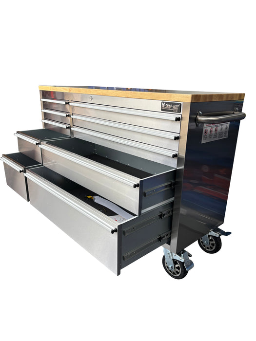 55in Stainless Steel 10 Drawer Work Bench Tool Box Chest Cabinet
