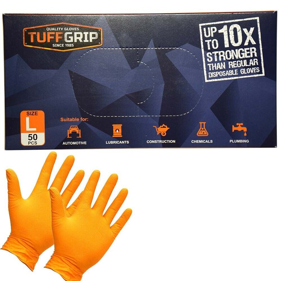 50 TUFF GRIP NITRILE DISPOSABLE GLOVES – ORANGE